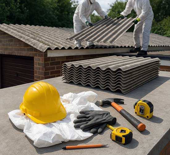 Before and after asbestos garage roof replacement