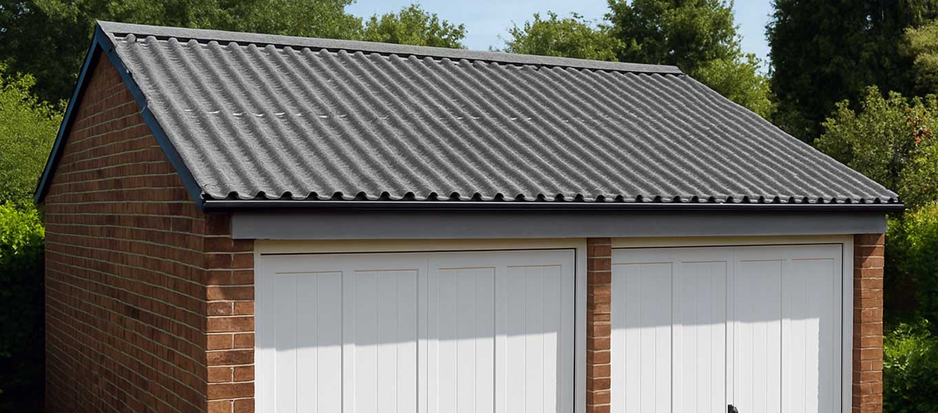Cement fibre garage roof replacement with neat trims and guttering