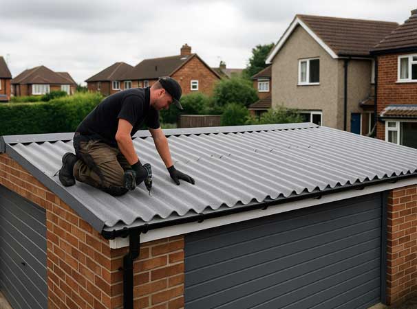 Neat cement fibre roof installation with trims