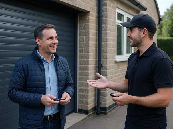 Electric roller door close-up with tidy guides