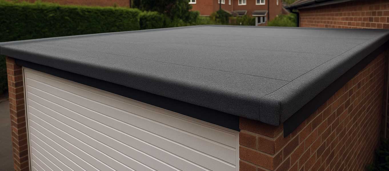 Felt garage roof replacement with new boards and neat drip edges