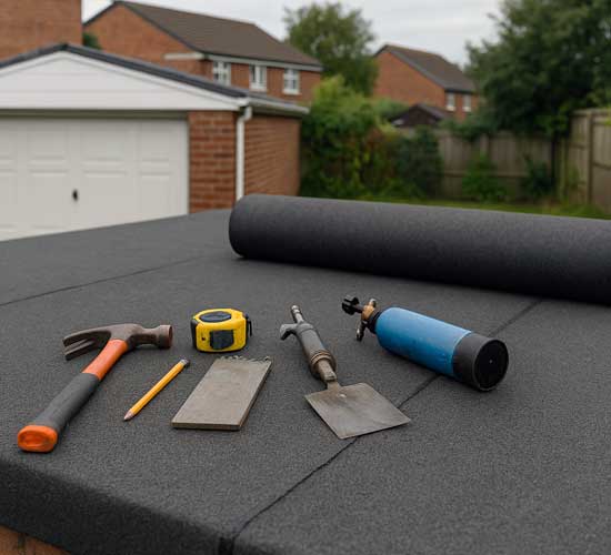 Before and after felt garage roof replacement