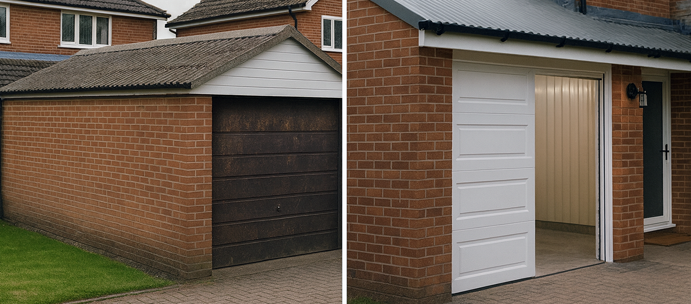 Completed garage refurbishment with new roof and door