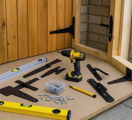 Side-hinged garage doors open for easy access