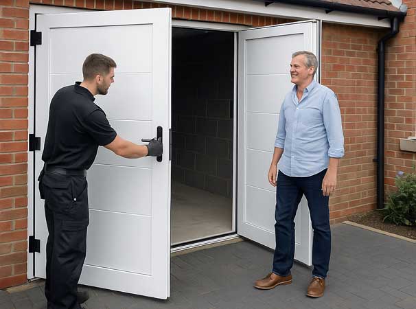 Side-hinged door detail with tidy frame