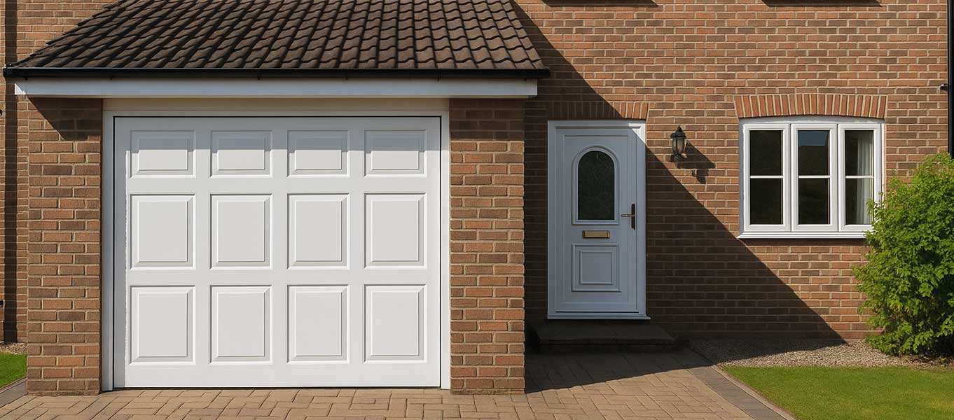 Up-and-over canopy garage door installed with neat frame